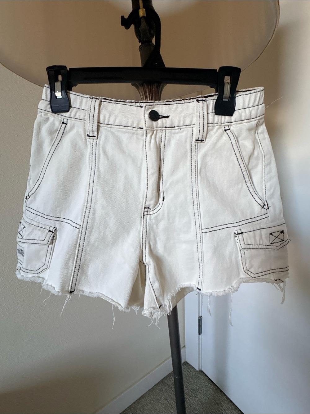 PacSun High Rise Cutoff Cargo Shorts Contrast Stitch - White Size S